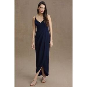 New Anthropologie BHLDN Lyra V-Neck Faux-Wrap Stretch Crepe Midi Dress $198 Sz 8